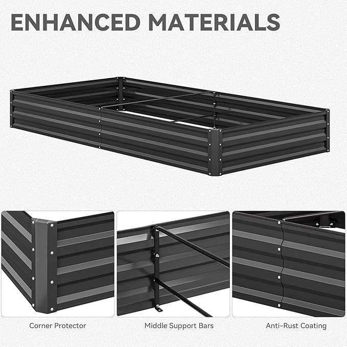 YITAHOME 96x48x12 in 2pcs Galvanized Raised Garden Bed Kit, Large Metal Planter Box with Gloves, Safety Rubber & Support Rod, Outdoor Flower Bed for Plants Vegetables, Black
