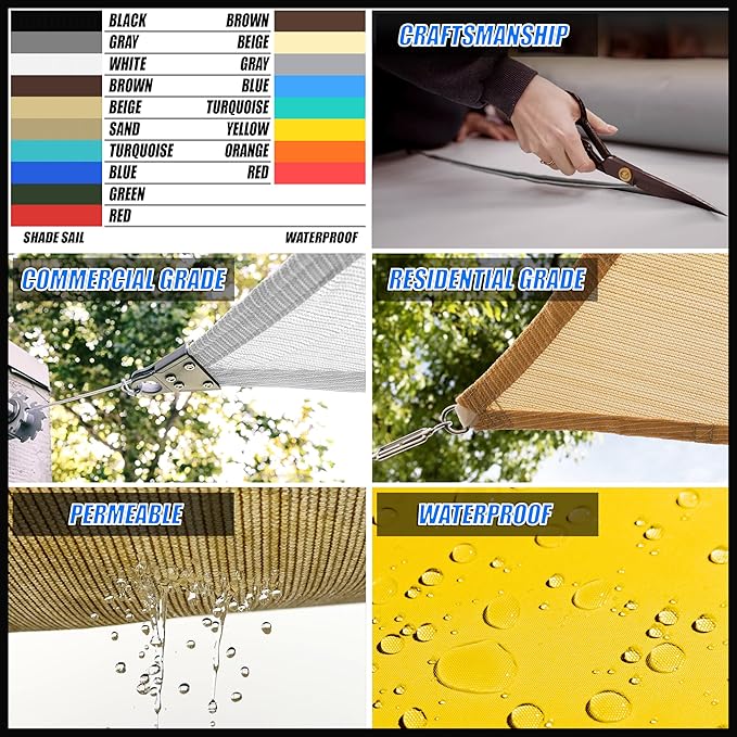 Royal Shade 10' x 20' Beige Rectangle Sun Shade Sail Canopy Outdoor Patio Fabric Screen Awning RTAPR1020 - UPF50+ 95% UV Blockage, Heavy Duty, Water & Air Permeable (We Make Custom Size)