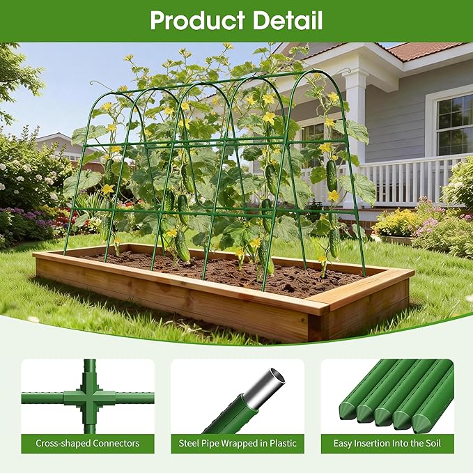 Cucumber Trellis for Raised Bed,U-Shape Garden Trellis for Climbing Plants Outdoor, Metal Arch Vegetables Trellis, Plant Support for Vine (Green, 63" Lx21.6 Wx47.2 H-Large)