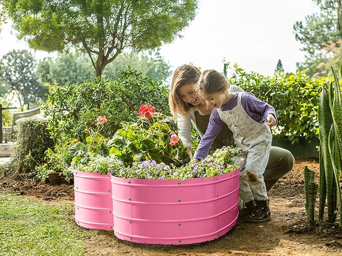 Plant & Plot Galvanized Raised Garden Beds Outdoor // Planter Raised Beds for Gardening, Vegetables, Flowers // Large Metal Garden Box (Pink) // Tool-Free Assembly