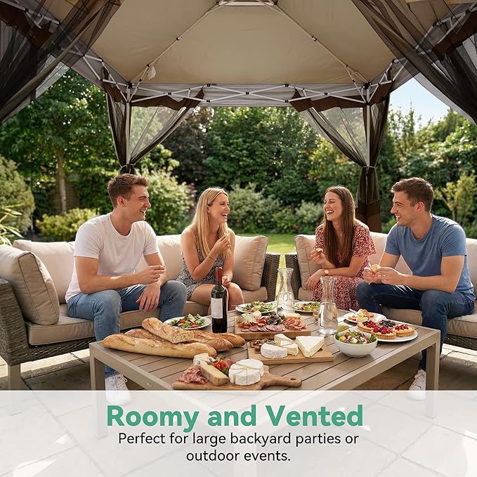COBIZI 10x15 FT Pop up Gazebo on Clearance - Outdoor pop up Canopy Tent,carpas para Patio, Shelter - Screen Tents with Portable Carry Bag, Patio Gazebos for Camping,Garden,Deck,Backyard,Brown