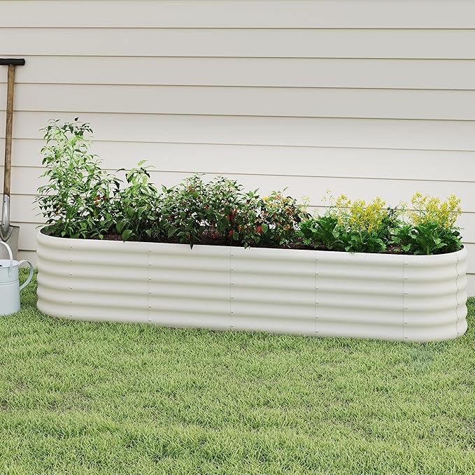 Galvanized Raised Garden Bed, Outdoor Planter Bed, Metal Planter Box for Gardening and Planting,8x2x1.5ft, Milk White