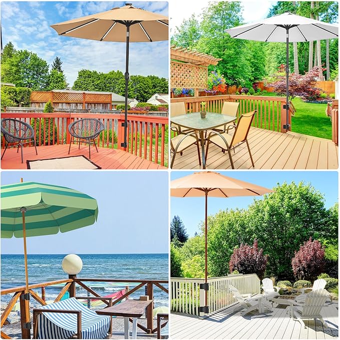Heavy Duty Deck Railing Umbrella Holder, Patio Umbrella Stand for 1-2 Inch Poles, Space-Saving Design, Secure & Sturdy Post Corner Mount for Deck Railing, Balcony, Outdoor Courtyard, Fences