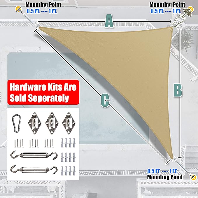 Amgo Custom Size 18' x 20' x 26.9' Sand Beige Right Triangle Sun Shade Sail Order to Make Canopy Awning UPF50+ AGSLT, 95% UV Blockage, Water & Air Permeable, 200GSM Commercial Standard (We Customize)