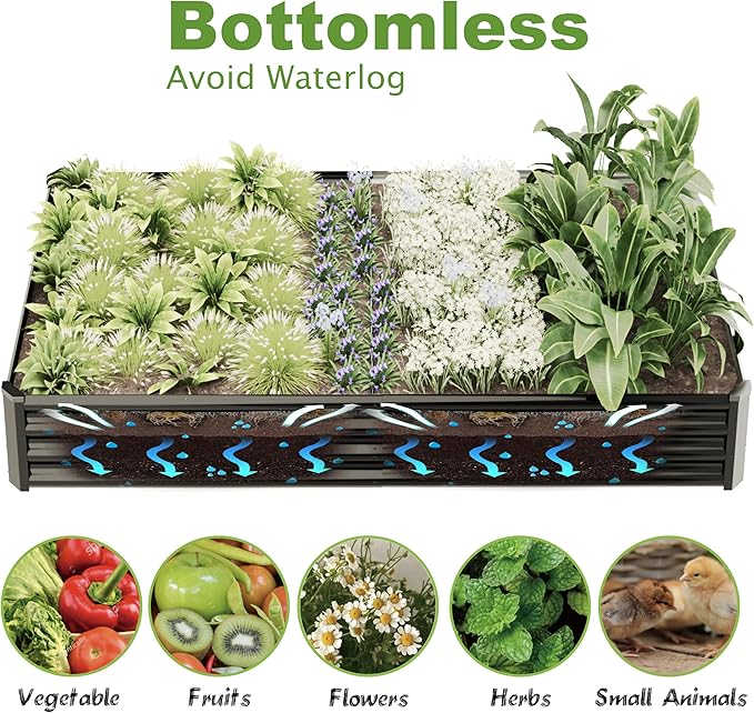 8x4x1ft(2 Pack) Raised Garden Beds Outdoor Kit, No Support Rod, Metal Raised Garden Beds for Vegetables,Fruits,Herb,Flower,Black