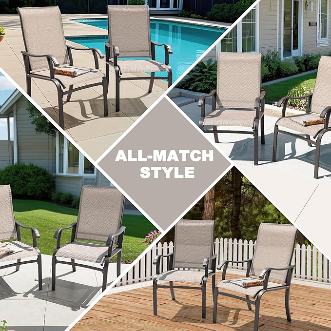 NUU GARDEN 7-Piece Outdoor Dining Table Set, All Weather Table with Umbrella Hole & 6 Patio Textilene Chairs - Outdoor Furniture for Porch, Backyard, Garden, Poolside and Deck