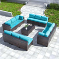 Kullavik 14 Pieces Outdoor Patio Furniture Set PE Wicker Rattan Sectional Sofa Patio Conversation Sets,Blue