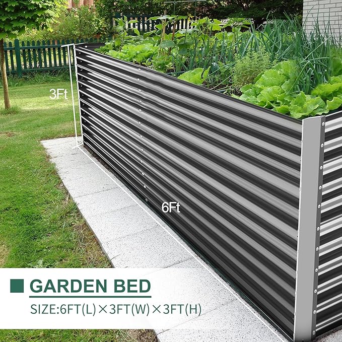 Land Guard 6x3x3ft Rectangular Galvanized Raised Garden Beds, Large-Capacity Metal Planter Box Outdoor, Durable Deep Raised Garden Bed 3ft Tall, Raised Beds for Gardening Vegetables, Modern Gray