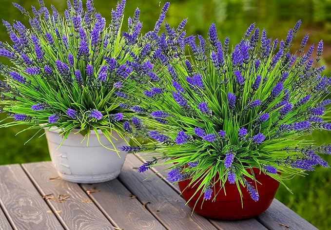 Artificial Plants Outdoor, 22 Pcs Fake Flowers UV Resistant Outdoor Artificial Lavender Flowers, Plastic Faux Plants for Porch Garden Planter Yard Window Box