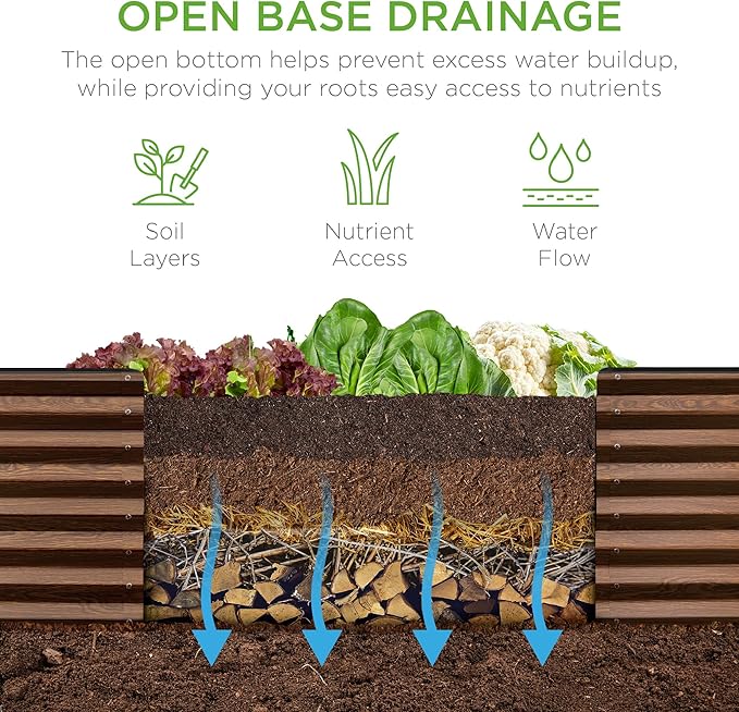 Best Choice Products 8x2x2ft Raised Outdoor Metal Garden Bed, Deep Root Box Planter for Vegetables, Flowers, Herbs, 240 Gallon Capacity, 100% Non Toxic Materials - Dark Brown Wood Grain