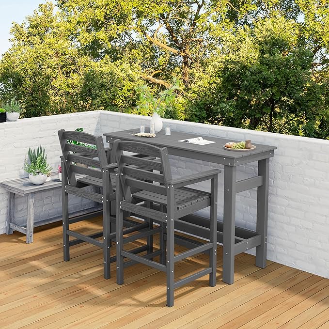 SERWALL 41" Outdoor Bar Table with 1.6" Umbrella Hole, HDPE Patio Bar Counter Height Table, All-Weather Rectangle Bar Table for Backyard, Garden, Poolside, Balcony - Grey