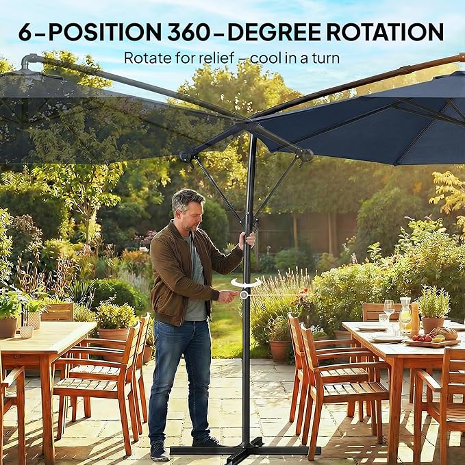 Outsunny 10 ft Offset Patio Umbrella with Cover, Round Hanging Cantilever Umbrella with 6-Position 360° Rotation, Crank Handle, Tilt, Cross Base, Heavy Duty Outdoor Umbrella for Garden