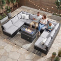 NICESOUL 29.3'' High Back Outdoor Patio Furniture Set with Firepit Natural Gas & Propane, 9 Piece Extra Large Conversation Set with Fire Pit Table, Modern Deep Wide Modular Wicker Sofa Couches, Gray