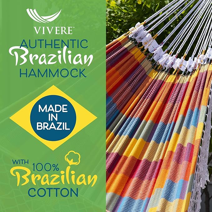 Vivere Authentic Brazilian Cotton Hammock - 450 lb Capacity