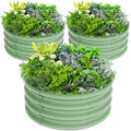 3Pcs 2X2X1ft Round Raised Garden Bed Kit,Galvanized Raised Garden Beds Outdoor, Metal Planter Box Steel Kit Flower Herb,Vegetables..Grass Green