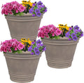 Sunnydaze 20-Inch Franklin Large Plant Pot - Polyresin Round Outdoor Planter with Drillable Drainage Hole - 3 Pack - Beige
