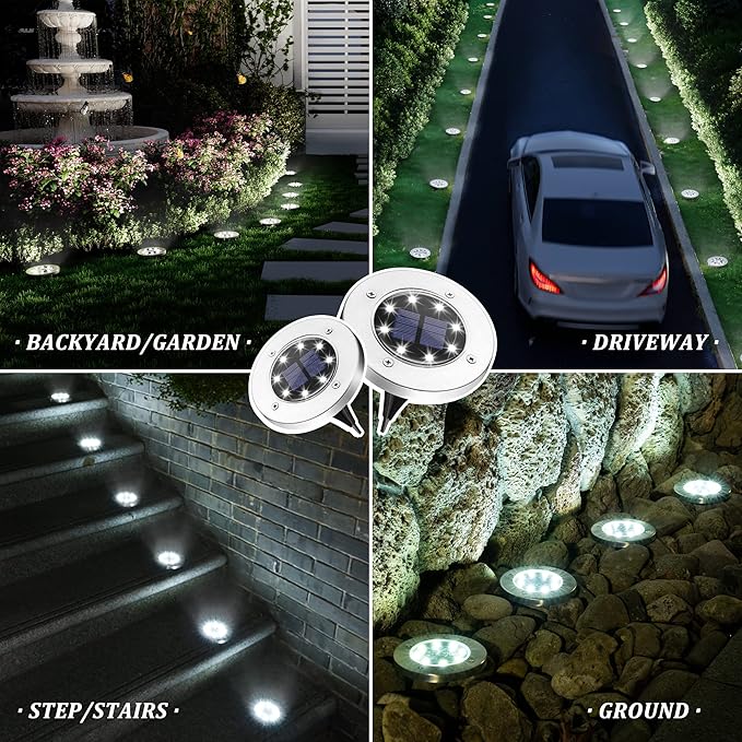 SOLPEX Solar Lights Outdoor Waterproof, 8 Pack Solar Ground Lights, Solar Garden Lights Landscape Lighting for Pathway Driveway Patio Backyard Walkway (Cool White)