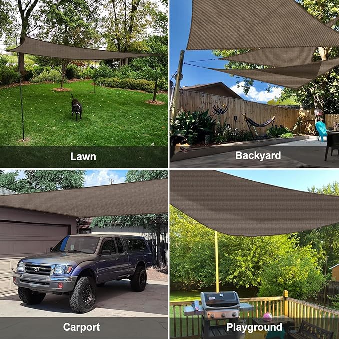 SUNLAX Sun Shade Sail 12' x 12' x 12' Brown Triangle Canopy Sail Shade Cover UV Block Permeable Sunshade Outdoor for Patio Backyard (We Make Custom Size)