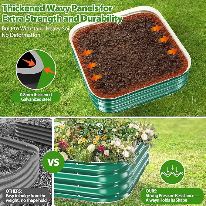 Galvanized Raised Garden Bed for Gardening, 3x3x1ft Metal Square Planter Boxes Outdoor for Vegetable,Flower,Herb,Modular Above Ground Growing Container,Green