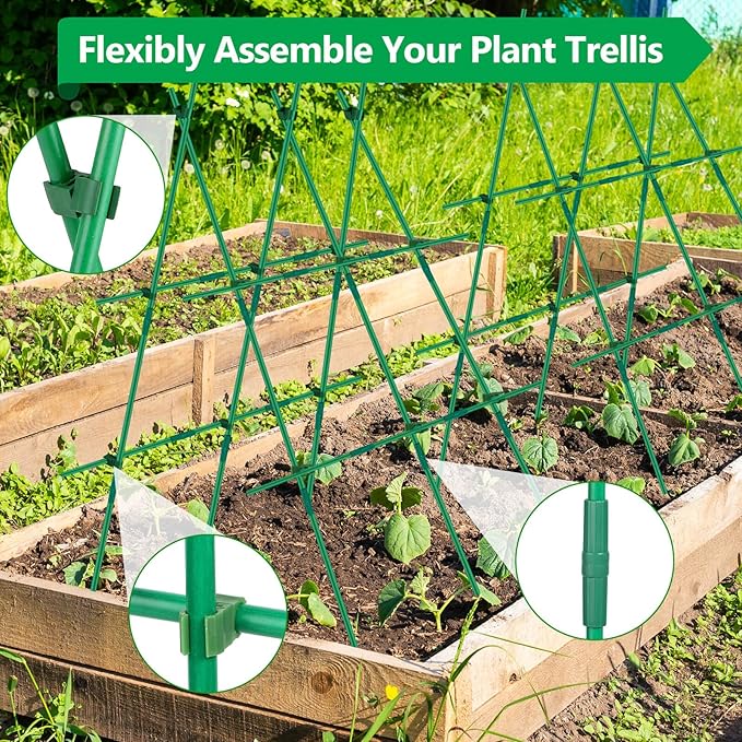 Lezmarket 80 Pack Garden Stakes(16" Each), Plant Support Stakes, DIY 4ft 5ft 6ft 7ft Sturdy Fiberglass Plant Sticks Support Garden Trellis for Growing Climbing Tomato Vegetables Flowers