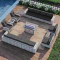 16-Piece Outdoor Patio Furniture Set with Rocking Swivel Chair, PE Wicker Rattan Sectional Sofa Patio Conversation Set with 55,000 BTU Fire Pit Table & Coffee Table, Dark Grey