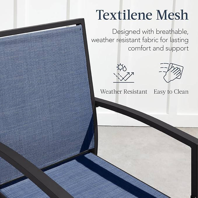 Best Choice Products Outdoor Bar Stools Set of 2, Bar Height, Patio Furniture, All Weather Mesh Design w/Armrest - Black/Navy