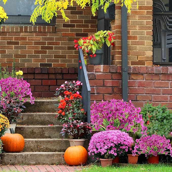 24 Red Lotus Bundles Artificial Flowers for Outdoors/Indoors Fake Flowers Plants for Indoor Outside Garden Porch Window Box Home Wedding Farmhouse