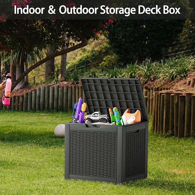 Outdoor Storage Box, Resin Deck Boxes Indoor and outdoor, Waterproof Storage Box Lockable Lid (Black, 35 Gallon-2 Pack)
