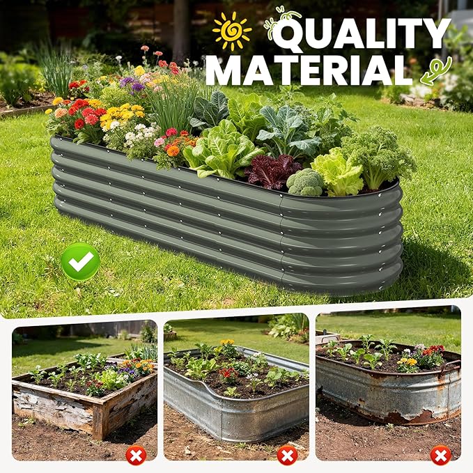 Galvanized Raised Garden Bed 8x2x1.5 FT, Oval Metal Raised Garden Bed Outdoor Planter Box with Open Bottom, Rust-Resistant Steel Garden Bed for Vegetables Herbs Flowers, Easy Assembly
