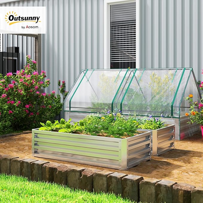 Outsunny Galvanized Raised Garden Bed, 4' x 2' x 1' Metal Planter Box, for Growing Vegetables, Flowers, Herbs, Succulents, Silver