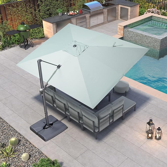 PURPLE LEAF Patio Umbrella 9' X 11.5' Rectangle Cantilever Umbrella Large Aluminum Outdoor Umbrellas with 360-degree Rotation & UPF40+ Premium Fabric for Deck Pool Garden Yard, Mint Green