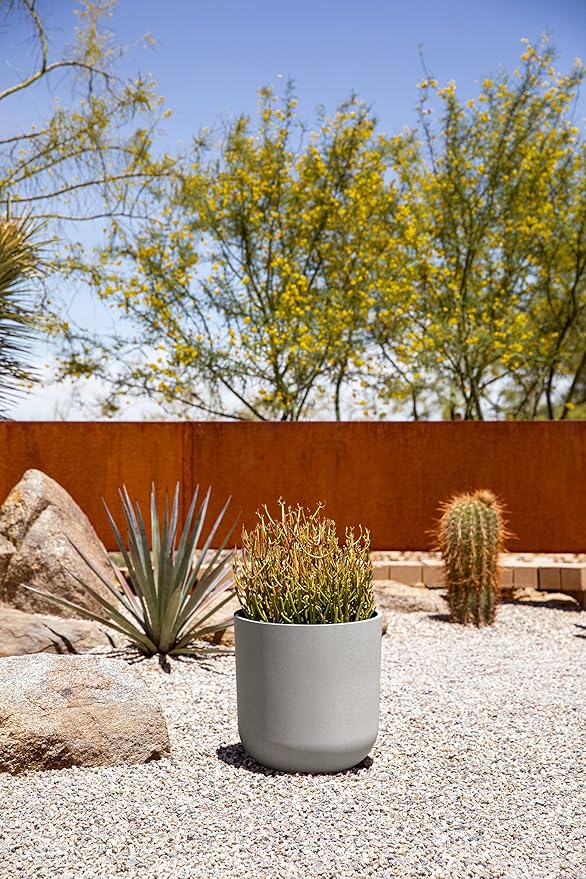Veradek Round Lima Plastic Planter Pots for Indoor/Outdoor Garden Use, Gray, Suitable for Small to Large Succulent Plants, Flowers, Modern Interior Plants