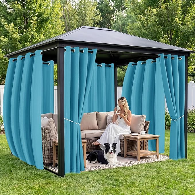 Outdoor Curtains for Patio Waterproof 6 Panels - Windproof, Privacy, Weatherproof Outside Drapes for Gazebo Pergola Porch, Grommet Top and Tab Bottom, 54x95 Inch, Teal