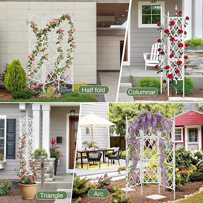 5.25FT Garden Trellis for Climbing Plants Outdoor,White Iron Pipe Support Fence,Metal Wall Lattice Climbing Frame for Potted Plants Indoor for Ivy Vines Vegetable Flower, Patio, Lawn, Yard, Backyard