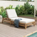 LUMISOL Patio Chaise Lounge Chair, 5-Position Adjustable Outdoor Chaise Lounge, Solid Wood Patio Recliner Chair with Thick Cushions, Weather-Resistant for Pool, Balcony, Garden, Light Teak
