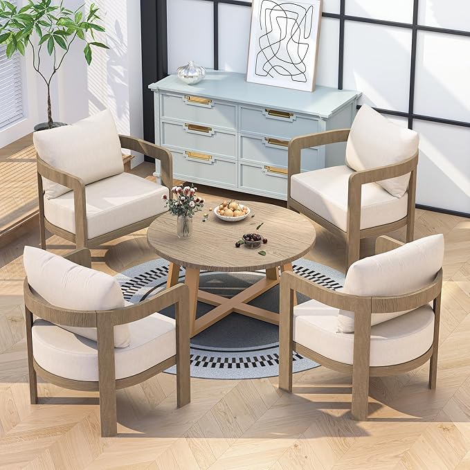Outdoor Patio Furniture Set, 5 Pieces Modern Metal Patio Conversation Set with 6" Thick Cushions, Outdoor Lounge Sofa 350lbs for Backyard Porch Balcony, Beige