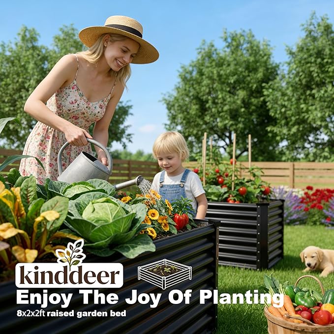 8x2x2ft Raised Garden Bed Kit, Galvanized Planter Garden Boxes Outdoor, Metal Raised Garden Beds for Vegetables,Fruits, Flower,Black