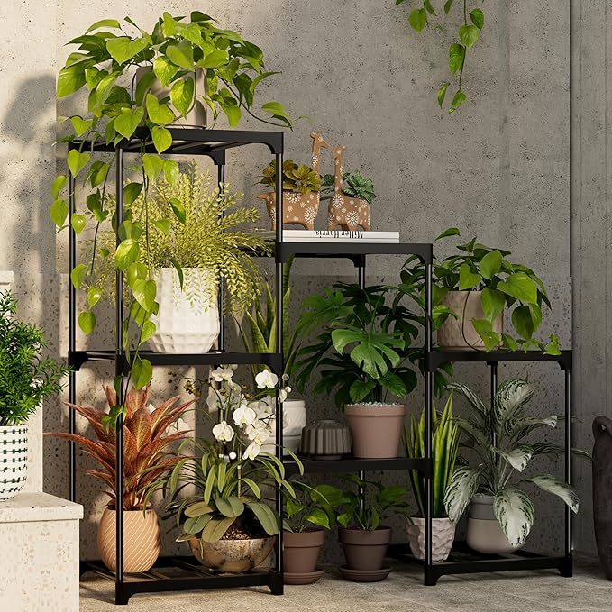 Plant Stand Indoor Plant Shelf Outdoor Metal Plant Rack for Multiple Plants 7 Pots Ladder Plant Pot Holder for Living Room Patio Garden Home Decor