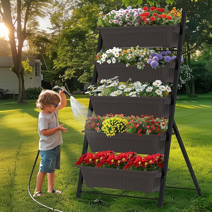 TOREVSIOR 5-Tier Vertical Raised Garden Bed, Vertical Garden Planter with Water Drainage, Elevated Garden Bed for Vegetables Flowers Herbs Indoor Outdoor