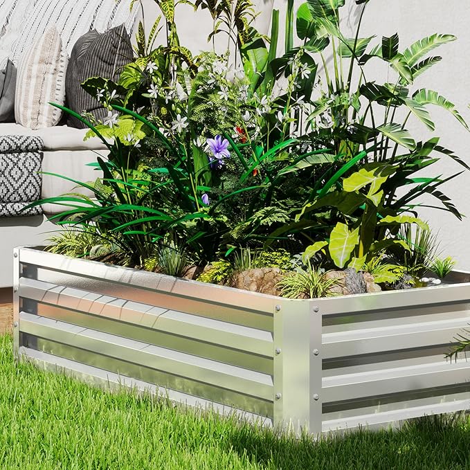 Outsunny Galvanized Raised Garden Bed, 4' x 2' x 1' Metal Planter Box, for Growing Vegetables, Flowers, Herbs, Succulents, Silver