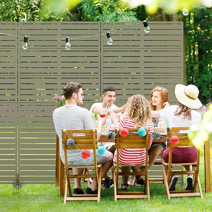 Casaphoria Metal Privacy Screen Outdoor, 72" H x 35" W Freestanding Decorative Privacy Screen for Patio Deck Balcony Garden with Stable Base, Green-Louvered
