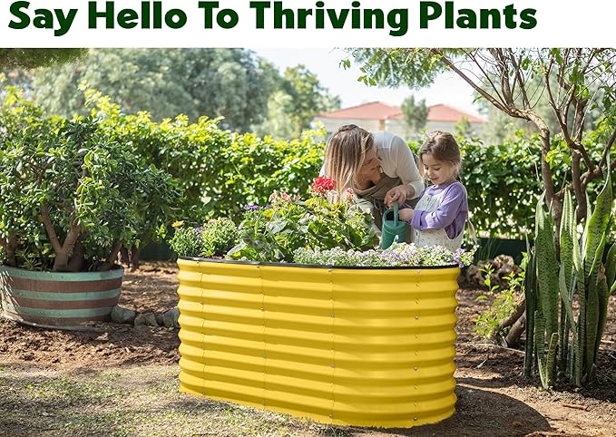 Plant & Plot Galvanized Raised Garden Beds Outdoor // 4×2×2 ft Planter Raised Beds for Gardening, Vegetables, Flowers // Large Metal Garden Box (Yellow) // Patented Tool-Free Design