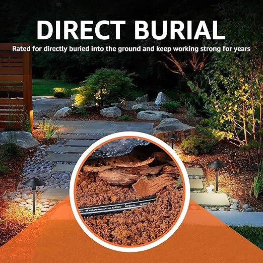 SUNVIE 16/2 Low Voltage Landscape Wire 250FT with Spool Outdoor Landscape Lighting Cable 16 Gauge 2 Conductors Low Voltage Wire for Landscaping Lights, ETL Listed, Pure Copper, Direct Burial