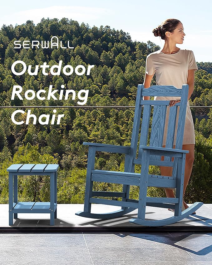SERWALL Oversized Rocking Chair Set of 4 Outdoor, HDPE Outdoor Rocking Chair Set of 4, Blue