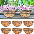 LaLaGreen Wall Hanging Planters, 6 Pack, 12 Inch Balcony Flower Baskets with Coco Liner Outside, Outdoor Vertical Garden, Fence Pots Holder Half Round Semi Circle Rail Railing Deck Porch Balcony Patio