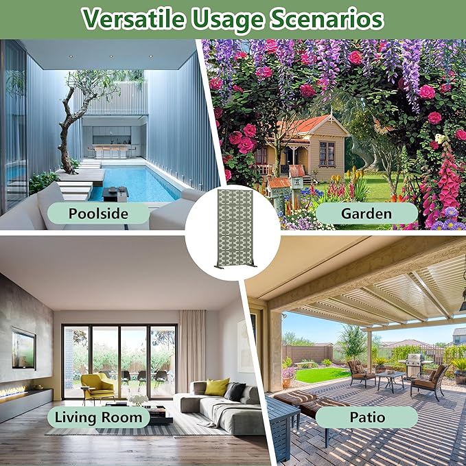 Casaphoria Metal Privacy Screen Outdoor, 60" x 30" W Freestanding Decorative Privacy Screen for Patio Deck Balcony Garden with Stable Base, Green-Brick