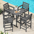 SERWALL 5 Pieces Outdoor Patio Bar Set, Tall Adirondack Bar Chair and Table Set, Gray