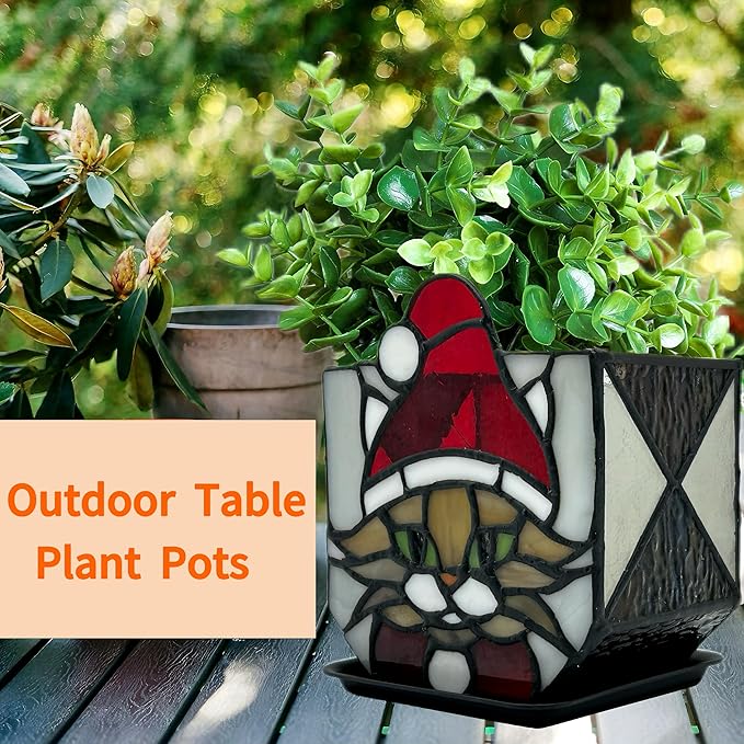 Stained Glass Christmas Cat Planter，Cute Planters for Indoor Plants,Decorative Plant Pots,Christmas Candle Holder,Plant Lady Gifts