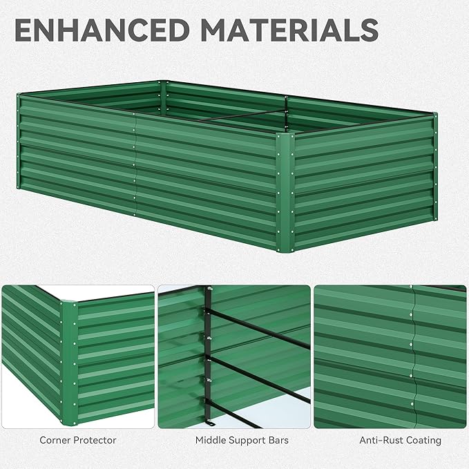 YITAHOME 8x4x2ft Large Raised Garden Bed Kit, Galvanized Metal Planter Box with Gloves, Ground Nails, Support Rod & Safety Rubber, Outdoor Above Ground Planters for Plants Vegetables Flowers, Green