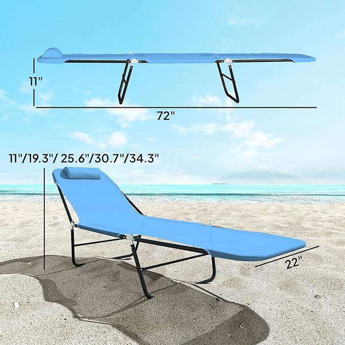 Outsunny Folding Chaise Lounge Chair, Pool Sun Tanning Chair, Outdoor Lounge Chair with Reclining Back, Breathable Mesh Seat, Headrest for Beach, Yard, Patio, Blue